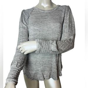 Knox Rose Heather Gray Long Sleeve Lace Shoulder Top